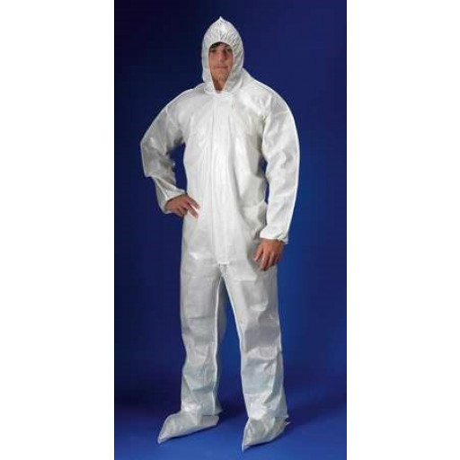 Large White Jlong Disposable Protective Coverall Bodysuits with Hood Elastic Cuff Boots Overall Workwear